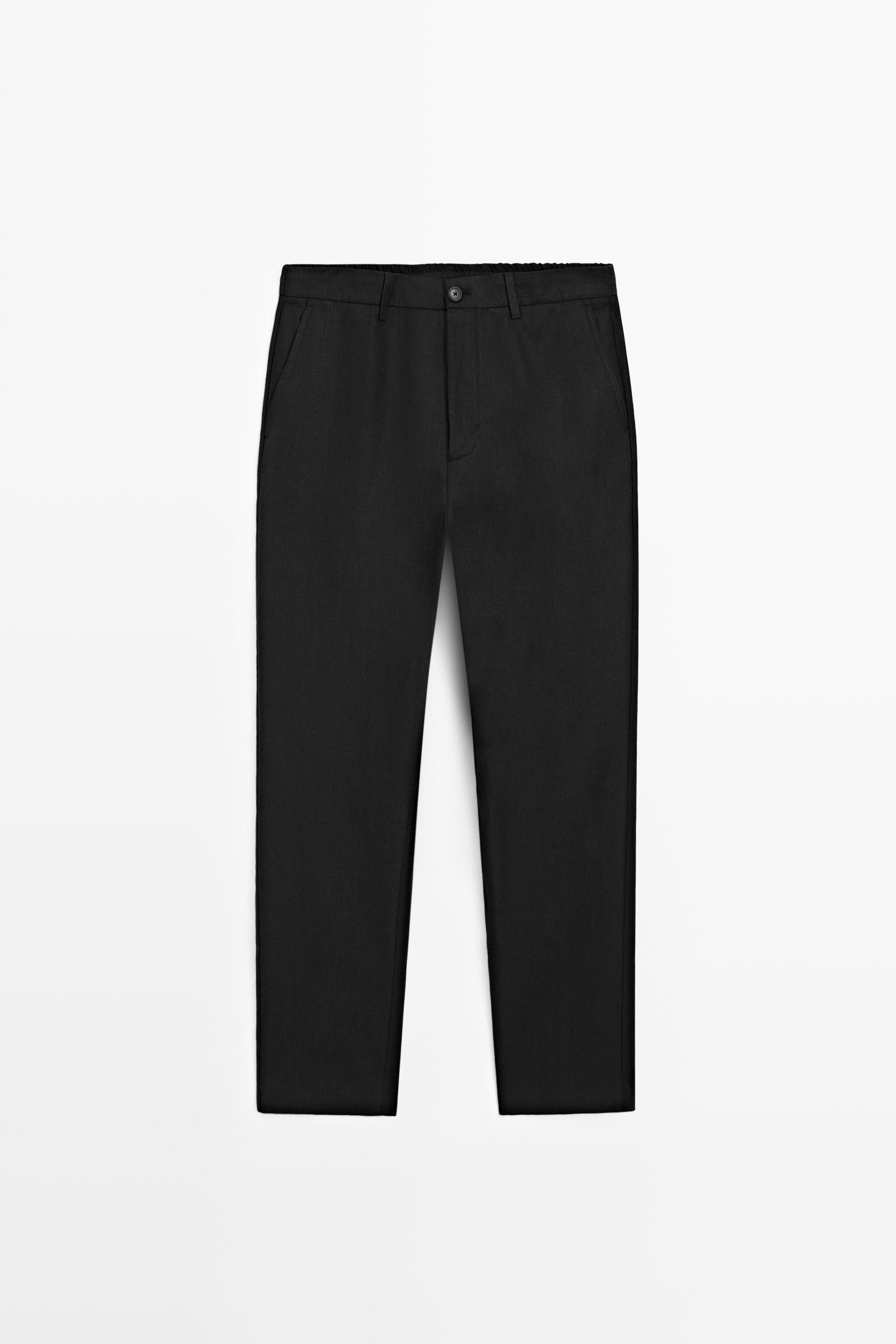100% linen straight-leg trousers